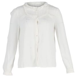 Maje Ruffled Buttoned Blouse in White Cotton White