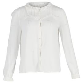 Maje-Maje Ruffled Buttoned Blouse in White Cotton-White
