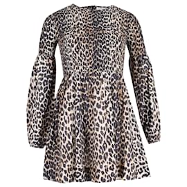Ganni-Ganni Shirred Mini Dress in Animal Print Cotton-Other,Python print