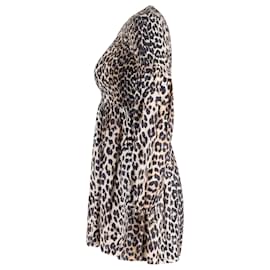 Ganni-Ganni Shirred Mini Dress in Animal Print Cotton-Other,Python print