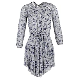 Isabel Marant Etoile-Isabel Marant Printed Asymmetric Mini Dress in Navy Blue Cotton-Blue