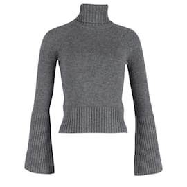 Michael Kors-Michael Kors Flared Sleeve Turtleneck Sweater in Grey Cotton-Grey