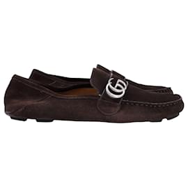 Gucci-Gucci Noel GG Driving Loafers in Brown Suede-Brown