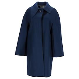 Jil Sander-Jil Sander Overcoat in Navy Blue Virgin Wool-Blue,Navy blue