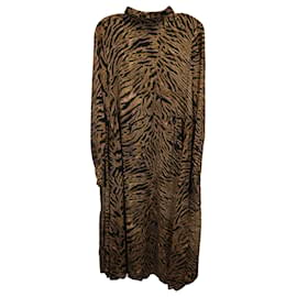Ganni-Ganni Zebra Long Sleeve Dress in Brown Silk-Other