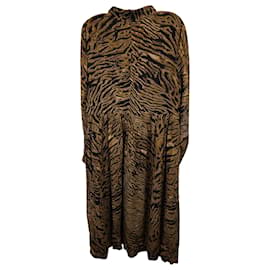 Ganni-Ganni Zebra Long Sleeve Dress in Brown Silk-Other,Python print