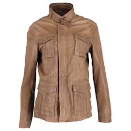 Armani-Armani Collezioni Buttoned Jacket in Brown Leather-Brown