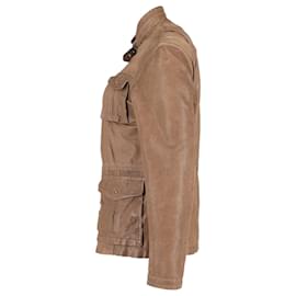 Armani-Armani Collezioni Buttoned Jacket in Brown Leather-Brown