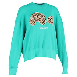 Palm Angels-Palm Angels Leopard Bear Sweatshirt in Green Cotton-Green
