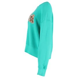 Palm Angels-Palm Angels Leopard Bear Sweatshirt in Green Cotton-Green