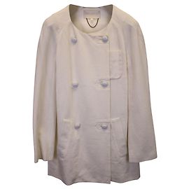 Vanessa Bruno Double-Breasted Peacoat in Cream Cotton White Cream
