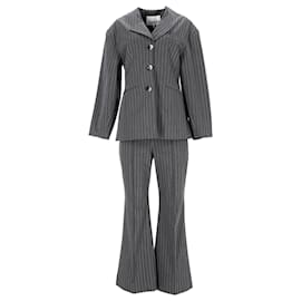 Ganni-Conjunto de traje con corte de bota a rayas Ganni en poliéster gris-Gris