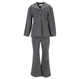 Ganni gestreiftes Bootcut-Anzugset aus grauem Polyester. Grau
