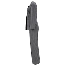 Ganni-Ganni Striped Boot-Cut Suit Set in Grey Polyester-Grey