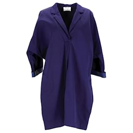 Acne-Acne Studios Leather-Trimmed Shirt Dress in Navy Blue Cotton-Blue,Navy blue