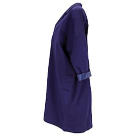 Acne-Acne Studios Robe chemise à finitions en cuir en coton bleu marine-Bleu,Bleu Marine