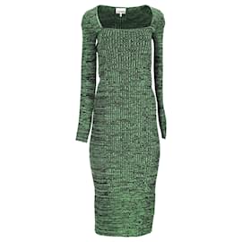 Ganni-Ganni Square Neck Knitted Dress in Green Viscose-Green