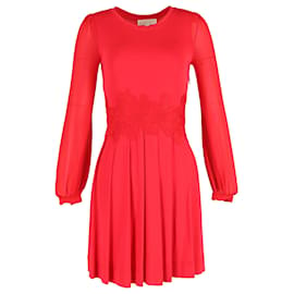 Michael Kors-Michael Michael Kors Lace-Trim Long Sleeve Dress in Red Viscose-Red