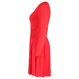 Michael Kors-Michael Michael Kors Lace-Trim Long Sleeve Dress in Red Viscose-Red