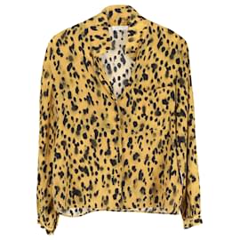Anine Bing-Anine Bing Lilah Cheetah-Printed Shirt in Yellow Silk-Yellow