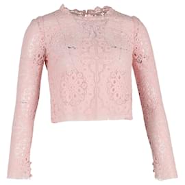 Temperley London-Temperley London Cropped Top in Pink Cotton Lace-Pink