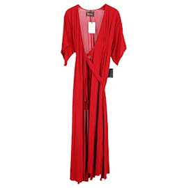 Reformation-Reformation Robe portefeuille drapée Winslow en viscose rouge-Rouge