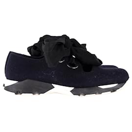 Marni-Marni Bow Sneakers in Navy Blue Canvas-Blue,Navy blue