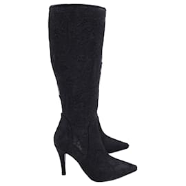 Valentino Garavani-Valentino Garavani Mid-Heel Lace Boots in Black Leather-Black