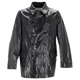 Dolce & Gabbana Double-Breasted Coat in Black Leather Black
