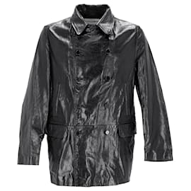 Dolce & Gabbana-Dolce & Gabbana Double-Breasted Coat in Black Leather-Black