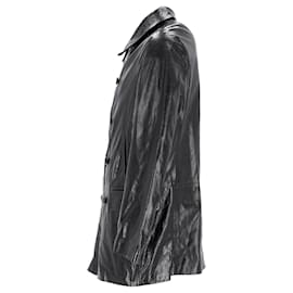 Dolce & Gabbana-Dolce & Gabbana Abrigo con botonadura forrada en cuero negro-Negro