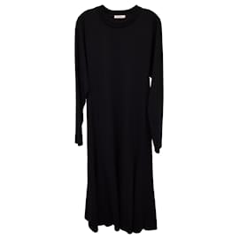 The row-The Row Long-Sleeves Midi Dress in Black Cotton-Black