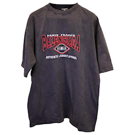 Balenciaga-Camiseta extragrande con logo bordado de Balenciaga en algodón gris-Gris