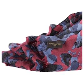 Louis Vuitton-Louis Vuitton Camouflage Monogram Scarf in Burgundy and Blue Cashmere-Dark red