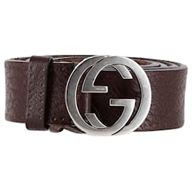 Gucci-Cintura Gucci con fibbia G intrecciata in pelle marrone-Marrone