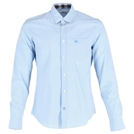Burberry-Burberry Brit Checkered Shirt in Blue Cotton-Blue,Light blue
