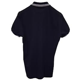 Brunello Cucinelli-Camisa polo Brunello Cucinelli com gola listrada em algodão azul marinho-Azul marinho