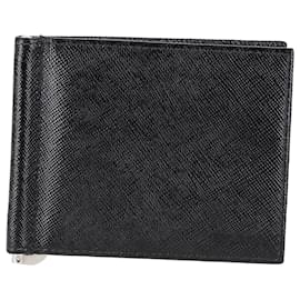 Prada-Prada Geldklammer-Geldbörse aus schwarzem Leder-Schwarz