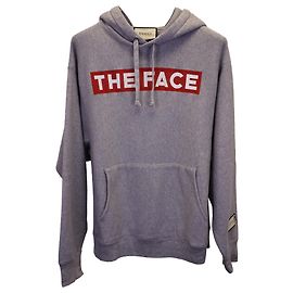 Gucci Oversized The Face Hoodie aus grauer Baumwolle Grau