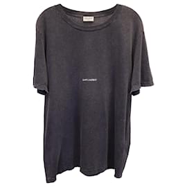 Saint Laurent-Saint Laurent Rive Gauche T-shirt effet vieilli en coton gris-Gris anthracite