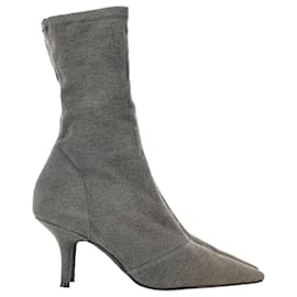 Yeezy-Yeezy Knit Sock Ankle Boots in Gray Canvas-Grey
