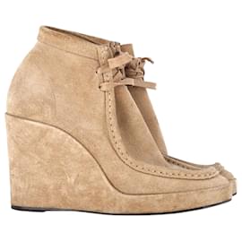 Balenciaga-Balenciaga Lace-up Platform Wedge Ankle Boots in Beige Suede-Brown,Beige