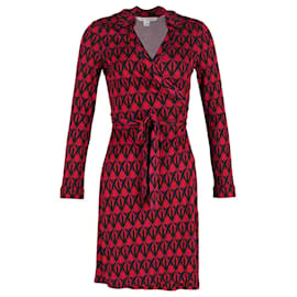 Diane Von Furstenberg-Diane Von Furstenberg Jeanne Two Printed Silk Wrap Dress In Red Silk-Red