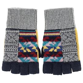 Burberry-Gants sans doigts à motifs Burberry en laine multicolore-Multicolore