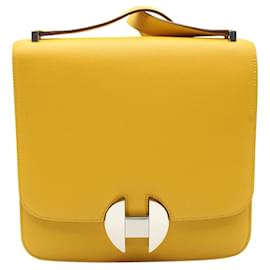 Hermès-Hermes Evercolor  2002 20 Schultertasche aus senfgelbem Leder „Jaune Ambre“ -Gelb
