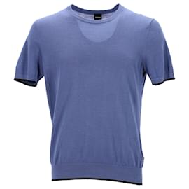 Hugo Boss-Boss Persimo Knitted T-Shirt in Blue Ramie-Blue