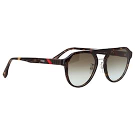 Fendi-Fendi Aviator-Style Tortoiseshell Sunglasses in Brown Acetate-Black