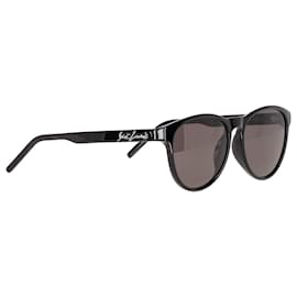 Saint Laurent-Saint Laurent Round Solid Sunglasses in Black Acetate-Black