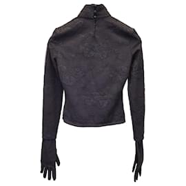 Balenciaga-Balenciaga Floral Lace Mock-Neck Gloved Top in Black Polyamide-Black