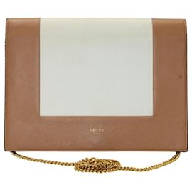 Céline-Bolso Celine Medium Frame en cuero marrón y crema-Castaño